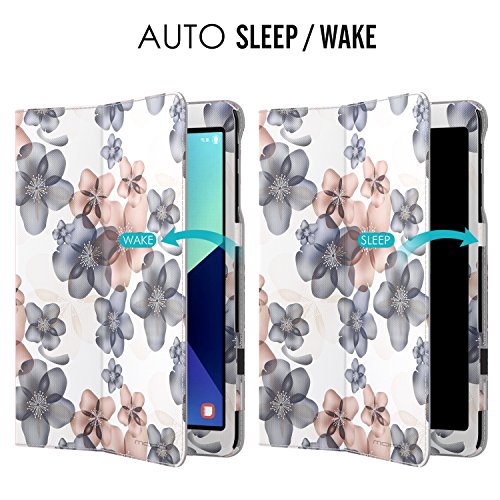 MoKo Samsung Galaxy Tab S3 9.7 Hülle – PU Leder Ständer Schutzhülle Smart Case Cover mit Stift-Schleife / Standfunktion und Auto Sleep / Wake Up Funktion für Samsung Galaxy Tab S3 9.7 Zoll (2017) SM-T820 / T825 Tablet, Blumen Marineblau - 5