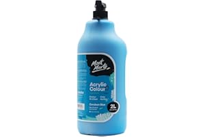 Mont Marte Discovery School Acrylic, Cerulean Blue, 1/2 Gallon (2 Liter). Ideal for Students and Artists. Excellent Coverage and Fast Drying. Pump Lid Included.