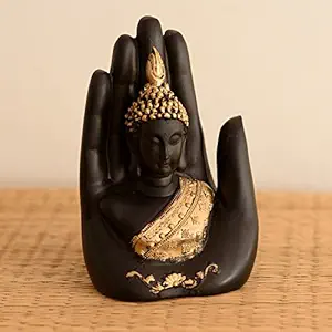 eCraftIndia Golden Handcrafted Palm Buddha Polyresin Showpiece (12.5 cm x 7.5 cm x 17.5 cm, Black)