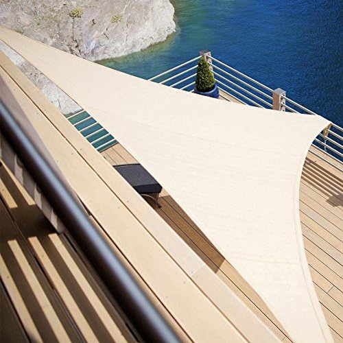 bakaji Blind Sun Sail Triangular 5 Meters Towel for Patio, Terrace Garden Pool Shading with UV Protection Highly Tear-Resistant Cream + Mounting Kit