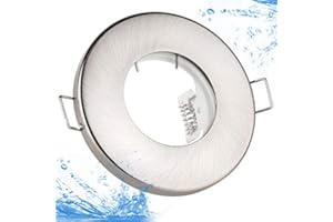 Bad Einbaustrahler IP65 Farbe Edelstahl gebürstet GU10 230Volt & GU5.3 MR16 12Volt Fassung inklusive (ohne Leuchtmittel) Für 50mm LED Leuchtmittel Strahlwassergeschützt Einbauleuchte Deckenleuchte Dusche Vordach Garage - JungesLicht
