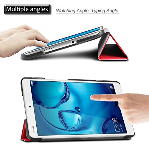Huawei MediaPad M3 8.4 Hülle, Infiland Ultra Dünn Tri-Fold Smart-Muschel PU Leder Ultra Schlank Superleicht Ständer Smart Shell Cover Schutzhülle Etui Tasche für Huawei MediaPad M3 8.4 Tablet-PC (mit Auto Schlaf / Wach Funktion)(Rot) - 3