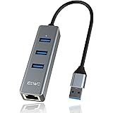 Adaptateur Hub USB 3.0 Ethernet, JESWO 4 in1 Adaptateur USB Rj45 en Aluminium avec Port LAN RJ45 Gigabit, 3 Ports de données 