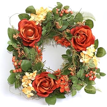 Amazon.de: P.Shop Blütenkranz Blumenkranz Wandkranz Rosen/Hortensien Orange Ø ca. 31 cm
