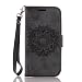 Produktbild Lonchee LG K7 (5,0 Zoll) Wallet Tasche Brieftasche Schutzhülle ,Mandala Blumenmuster geprägt Muster Design Hochwertige PU Leder Folio Tasche Case Hülle im Bookstyle mit Standfunktion Kredit Kartenfächer (schwarz)