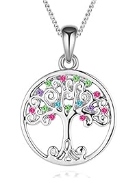 Colgante Árbol de la Vida- Xikeo Collar Mujer de Plata de Ley 925 Colgantes Cristales Multicolor Regalo Original para Mujer con Caja Hermosa de Regalo