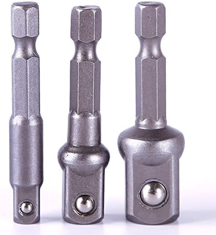 3Pcs Socket Adapter Set Hex Shank to 1/4",3/8",1/2" Impact Driver Drill BIts (Size: 50mm)
