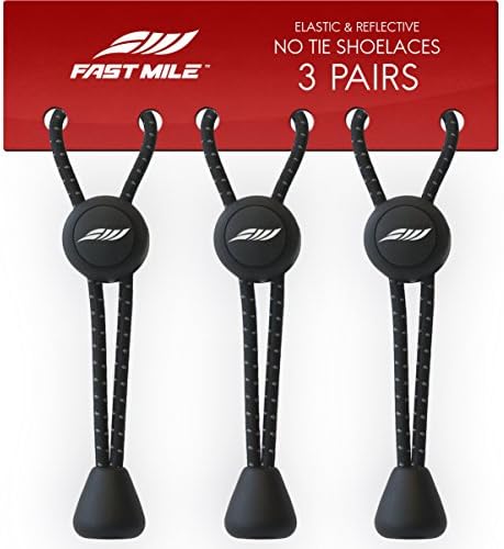 No Tie Shoelaces FAST MILE - Elastic &amp; Reflective Lock Shoe Laces - 365 Days 100% Guarantee (3 Pairs)