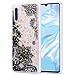 Produktbild Misstars Glitzer Hülle für Huawei P30, Bling Pailletten Transparent Weich TPU Silikon mit Schwarz Blumen Malerei Muster Backcover Anti-Rutsch Kratzfeste Schutzhülle für Huawei P30