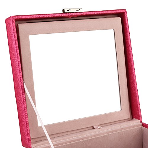 Femor Schmuckkästchen Schmuckschatuelle abschließbar mit Spiegel Schublade und Mini Box (Rosa) - 7