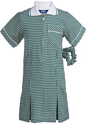 Girl's School Uniform Pleated Gingham Summer Dress with Hair Bobble (Scrunchie)