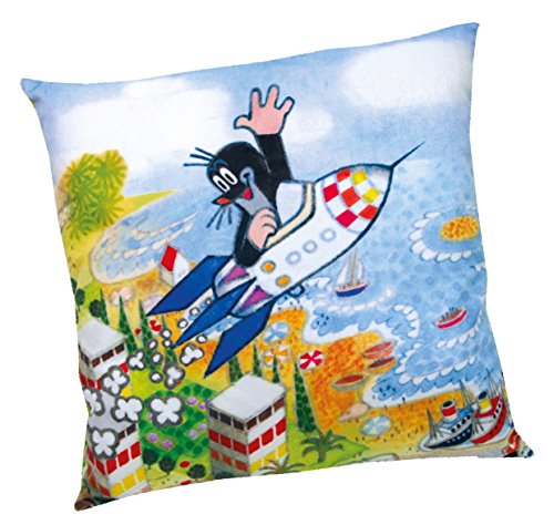 Maulwurfshop – 1513 – Der Kleine Maulwurf Microvelours-Kissen Kissen Kuschelkissen Motivkissen Motiv Rakete 30x30cm - 3