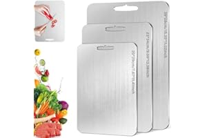 ASONINE 3 Piezas Tabla de Cortar de Acero Inoxidable, 316 tablas de cortar de Grado Alimenticio de Doble Cara Tabla de Cortar Cocina Acero Inoxidable para carne, pan, verduras, frutas