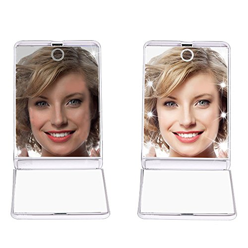 Rantizon Make up Spiegel mit LED Beleuchtung 2-fach Vergrößerung & 1X Doppelseitiger Schminkspiegel Dimmbar durch Touch-Schalter Tragbarer Taschenspiegel Faltbarer Kosmetikspiegel Reisespiegel - 6