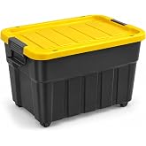 Tekerlekli Premium Kapaklı Plastik Saklama Kutusu, 30 L | Yan Klipsli Kapak, 4 Ek Kilit Yuvası, 6 Tekerlekli Taşıma, Siyah &amp; 