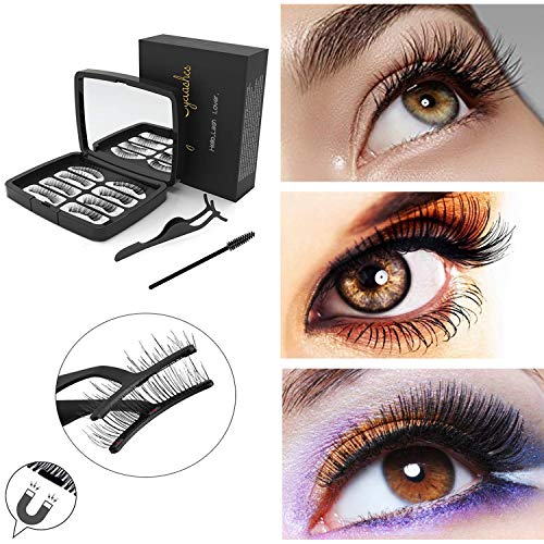 Faux Cils, BUDDYGO Faux Cils Magnétique 3D Réutilisables sans Colle Faux cils Naturels 3 Aimants Faux Cils avec une Pince à Épiler (2 Paires / 8 Pièces)