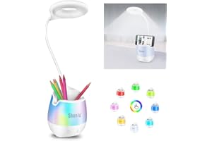 Shuniu Lampe de bureau pour enfants, 20 LED, à intensité variable, avec 3 niveaux de luminosité, RVB 256 couleurs, lampe de chevet et lampe de lecture, lampe de bureau avec support de téléphone