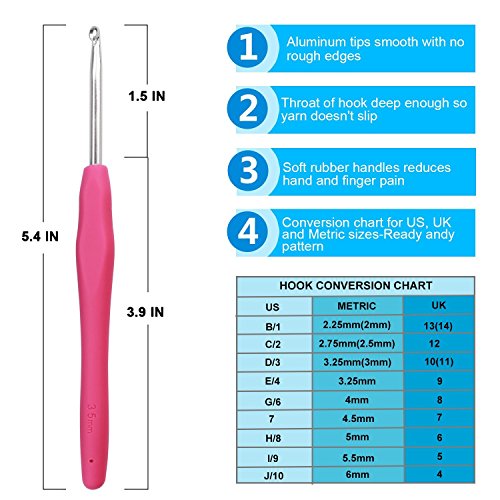 Häkelnadel Set,Outway 12 ergonomische Griff aus Weichgummi und Stricknadel aus Aluminium in den Größen 2mm bis 8mm DIY - 7