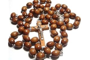 ROSARYBEADS Strong Brown Wood Rosary Beads. Wood Crucifix and Beads, Strong Metal Links Rosary