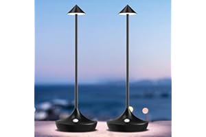 bravzurg Bezprzewodowa lampa stołowa LED, 2 sztuki, nowoczesna, ściemniana, bezprzewodowa, 6000 mAh, aluminium, wodoszczelna, do użytku na zewnątrz, do restauracji, na stolik nocny, taras (czarna)
