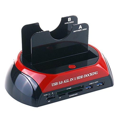 WANLONGXIN WLX-876U3C USB 3.0 zu SATA Dual Bay Externe Festplatte Docking Station mit Kartenleser und USB 3.0 Hub Unterstützung Offline-Klon-Funktion , für 2.5 3.5 Zoll HDD SSD SATA I / II / III Bis zu 2 x 8TB