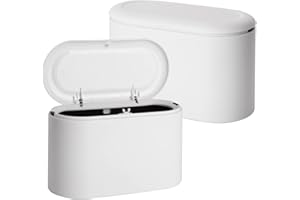 GOYADA 2 Stück Tischmülleimer mit Deckel Klein, Mini Mülleimer mit Deckel, Kleiner Abfalleimer Weiß für Büro, Badezimmer, Küche, Bad, Schlafzimmer