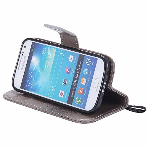 Galaxy S4 Mini Hülle, Dfly Premium Slim PU Leder Mandala Blume prägung Muster Flip Hülle Bookstyle Stand Slot Schutzhülle Tasche Wallet Case für Samsung Galaxy S4 Mini i9190, Grau - 5