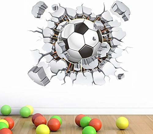 AWAKINK Soccer Ball Football Broken 3D Decorative Peel Vinyl Wall Stickers Wall Decals Removable Decors for Living Room Kids Room Baby Nursery Boys Bedroom