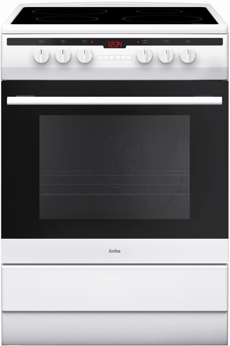 Amica 608CE2TAW Freestanding Ceramic Top Cooker, 65 Litre, 60 cm, White