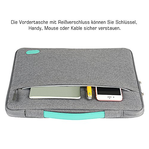 Ellitac® Laptophülle 15 Zoll 15,4 Zoll MacBook Pro Retina Laptop Ultrabook Schutztasche Sleeve Schutzhülle, Spritzwasserfest, Grau / Grün - 3