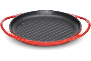 Lätt Home Poêle Grill Sans Manche en Fonte Induction 26cm Antiadhésive, Plancha pour Plaque Induction Gaz Vitrocéramique, Poêle Inrayable à Griller pour la Viande, Steak, Poisson