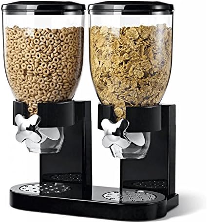 TWIN DOUBLE KEEP CEREAL FRESH BREAKFAST DRY FOOD DISPENSER CONTAINER PORTION CONTROL (Black)
