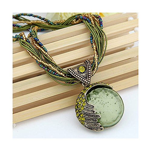 Handmade Antique VERDE Retro Sueño Blue Moon Collar, Bisutería Vinta