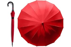 Ombrello da donna 16 stecche VOGUE Lungo ed elegante. Tessuto al 100% Eco-Rpet fatto con bottiglie di plastica riciclata. Sistema antivento (Wind Proof). Apertura automatica. (Rosso)