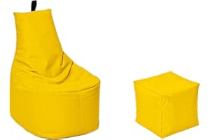 MB MILLINDABAG MILLINDABAG Modern Sitzsack für Kinder und Erwachsene Sessel Kissen In & Outdoor Gaminggeignet & bereits gefüllt Sitzkissen Bodenkissen (Gelb, XXL - Durchmesser 78 cm mit Hocker)