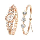Souarts Damen Geschenkset Armbanduhr Quartzuhr Analog mit Batterie mit Strass Armband