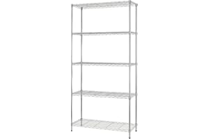 BestOffice 5 Tier Adjustable Wire Shelving Unit,Commercial Metal Shelf with Strong Steel for Restaurant Garage Pantry Kitchen Garage,Chrome