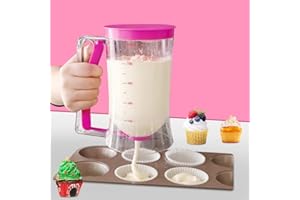 SIYINGSAERY Teigspender Teigportionierer 900ml Kuchen Teigspender Messbecher Dosierer Waffeln Teigspender Teigportionierer Cupcake Sonder Batter Backen DIY Werkzeug mit Deckel und Skala (‎Lila)