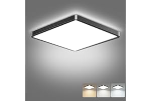 slochi LED Ceiling Light, 3000K/4000K/6500K 3 Color Temperature, IP54 Waterproof Bathroom Light, Modern Square LED Ceiling Light for Bedroom, Kitchen, Hallway, Outside Porch and More(Black)