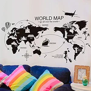 Amazon Brand - Solimo PVC Vinyl Wall Sticker for Study Room (World Map Decor), Ideal Size on Wall