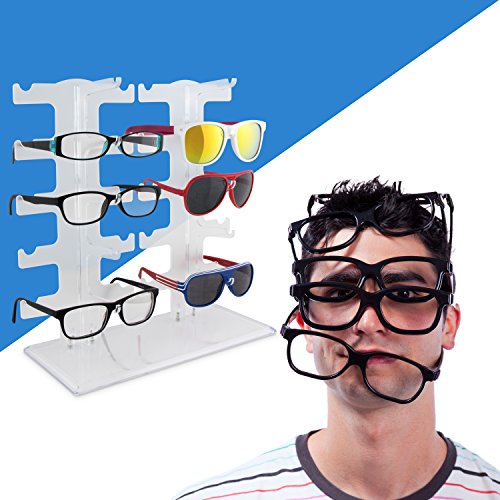 VENKON – Brillenhalter für 10 Paar Brillen Organizer für Aufbewahrung & Präsentation – Acryl Transparent – ca. 32 x 13 x 32 cm - 6
