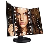 LED Espejo Cosmético Plegable Espejo de Maquillaje con 22 LED Luces Foldable, para Viaje Maquillaje Baño e Mesa (Negro)