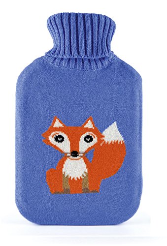 Little Fox Design Lilac Blue Colour Roll Neck Knitted Cover 2 Litre Hot Water Bottle