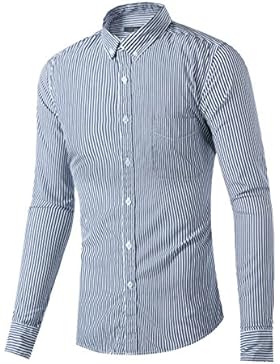 Cotton Casual Camicia A Righe A Maniche Lunghe Da Uomo LKDJCWX