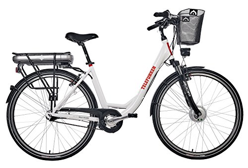 Telefunken E-Bike Damen 28 Zoll, Elektrofahrrad Alu in Weiß mit 7-Gang Shimano Nabenschaltung – Pedelec Citybike leicht mit Fahrradkorb, 250W & 13Ah / 36V Lithium-Ionen-Akku - 2