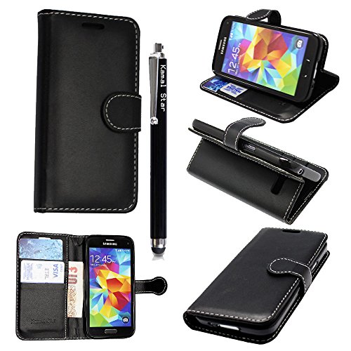 Preisvergleich Produktbild Samsung Galaxy A5 2017 Hülle, Kamal Star® PU Leder Flip Case Schutzhülle + Stylus (Plain Black Book)