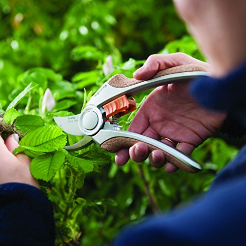 Fiskars Bypass-Gartenschere für frische Äste und Zweige, Antihaftbeschichtet, Hochwertige Stahl-Klingen, Länge 21,5 cm, Silber/Orange, Quantum, P100, 1001434 - 6