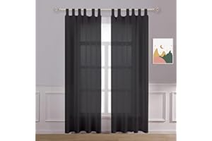 Megachest lucy Woven Voile Tab Top Curtain 2 Panels with ties (28 colors) (black, 56" wideX90 drop(W142cmXH228.5cm))