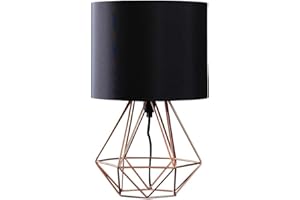 MiniSun Modern Copper Metal Basket Cage Bed Side Table Lamp with a Black Fabric Shade - Complete with a 4w LED Golfball Bulb [3000K Warm White]