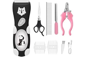 Favrison Dog Grooming Clippers Professional Dog Clippers with 2 Blades for Pet Hair Trimming, Rechargeable Cordless Pet Grooming Clippers for Dogs Cats Rabbits (Black 2)